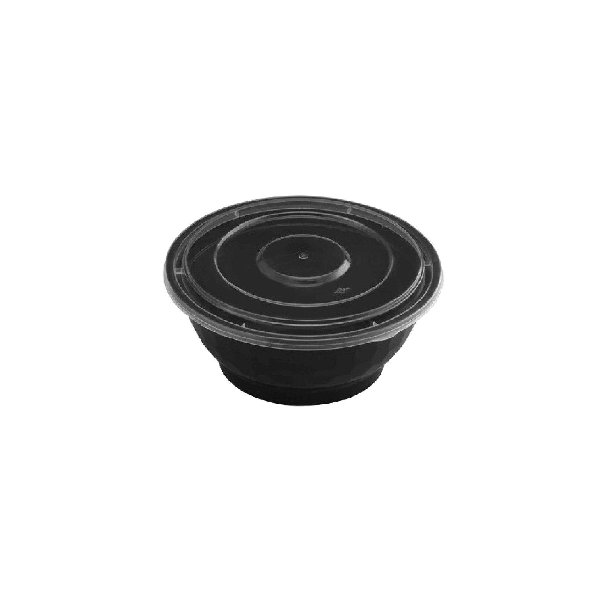 36oz Microwaveable Noodle Bowl with Lid, Black, 120 Sets - Feast Source