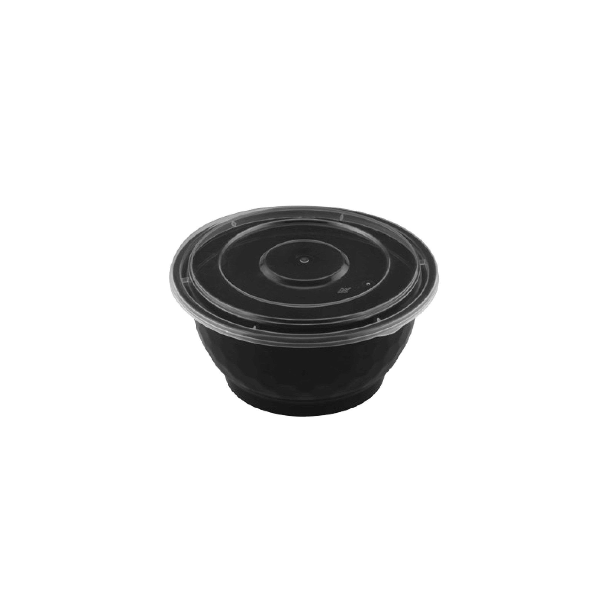 42oz Microwaveable Noodle Bowl with Lid, Black, 120 Sets - Feast Source