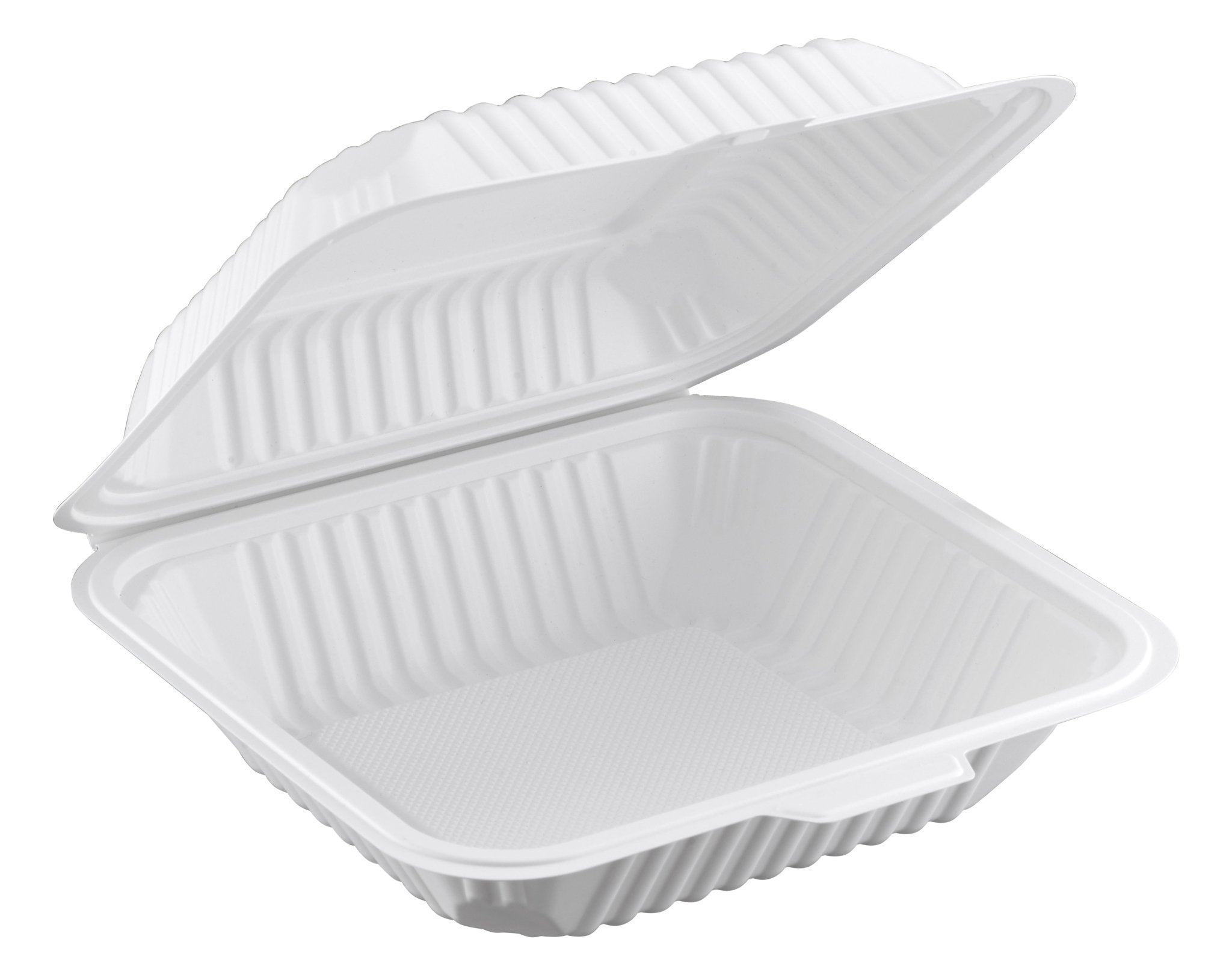 Hinged MFPP Container, Center Slide, 8.25" x 7.55", 150pc - Feast Source
