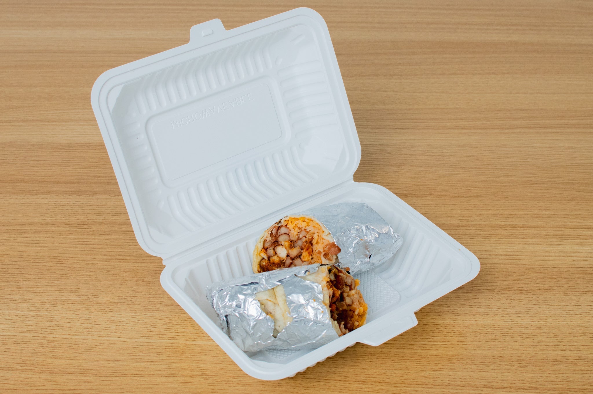 Hinged MFPP Container, Center Slide, 9.25" x 6.5", 150pc - Feast Source