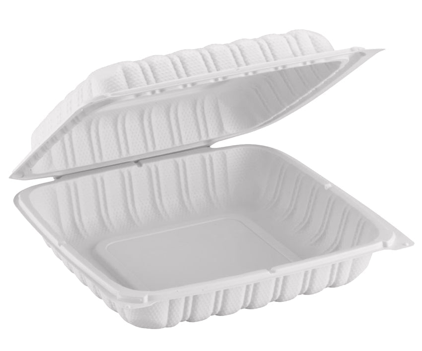 Hinged MFPP Container, Corner Lock, 8" x 8", 150pc - Feast Source