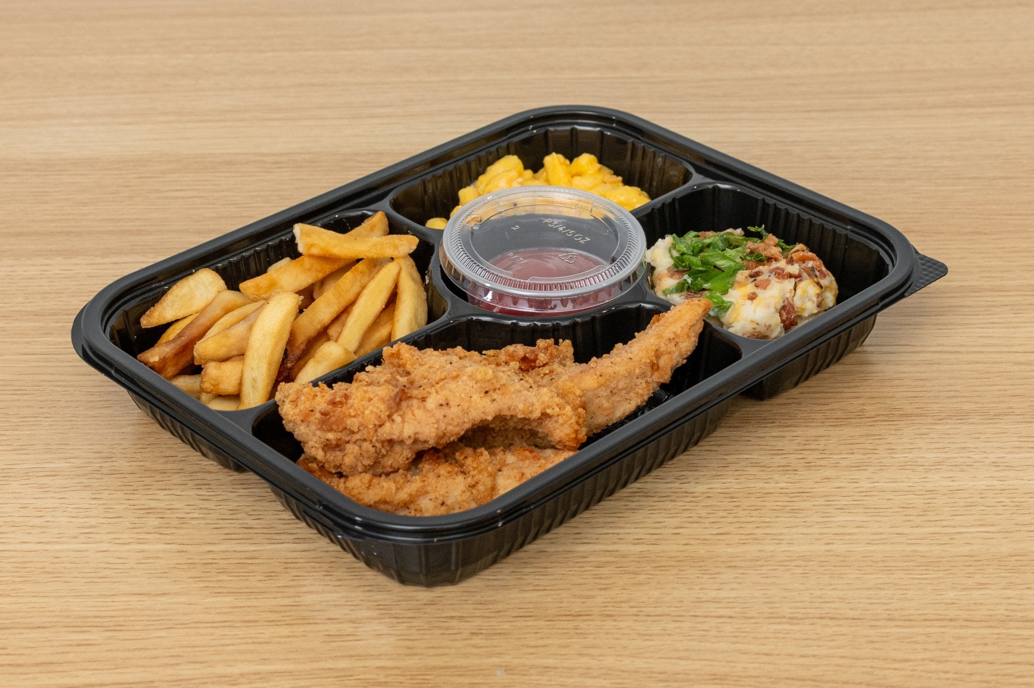Two-Piece Microwaveable Black Tray with Translucent Lid 10.5" x 8", 5-Compartment, 100 Sets - Feast Source