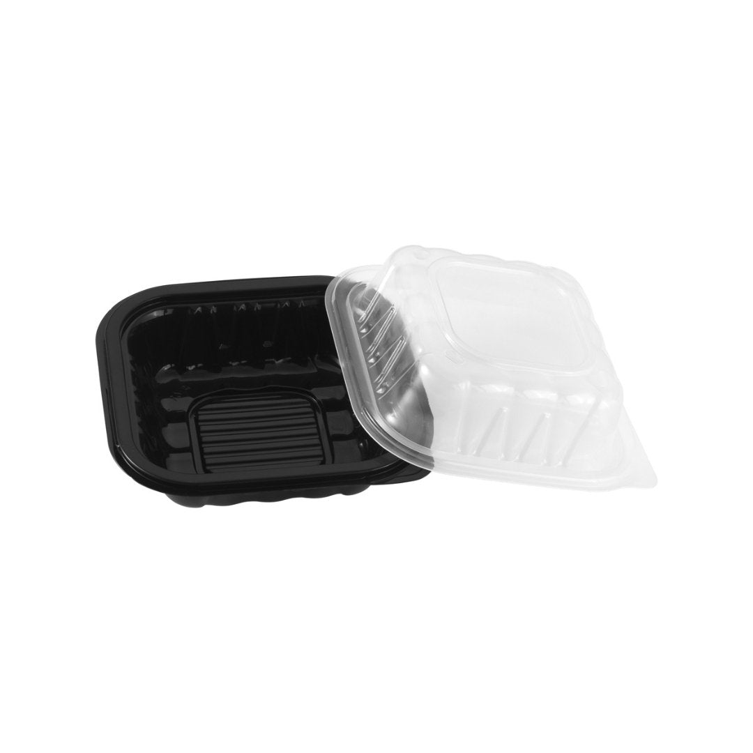 Two-Piece Microwaveable Black Tray with Translucent Lid, 6" x 6", 240 Sets - Feast Source