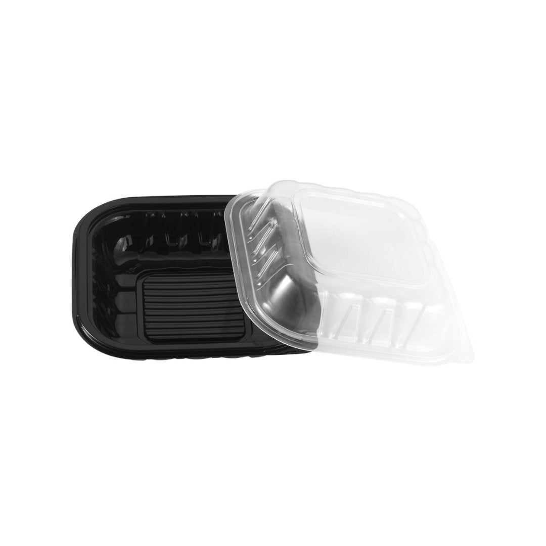 Two-Piece Microwaveable Black Tray with Translucent Lid, 9" x 9", 100 Sets - Feast Source