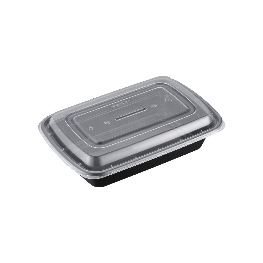16oz Shallow Rectangular Microwaveable Container with Lid, 150 Sets - Feast Source