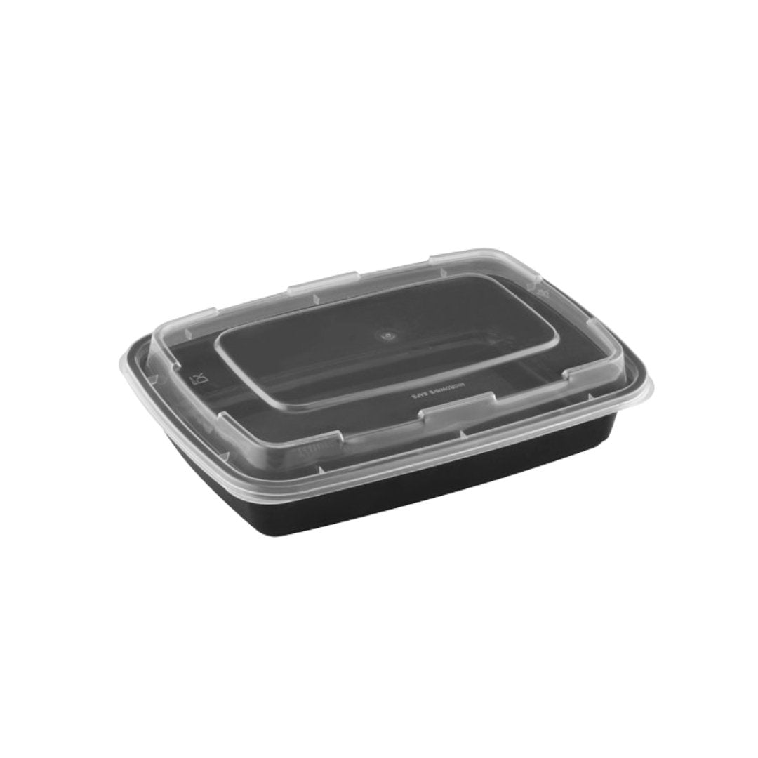 28oz Rectangular Microwaveable Container with Lid, 150 Sets - Feast Source