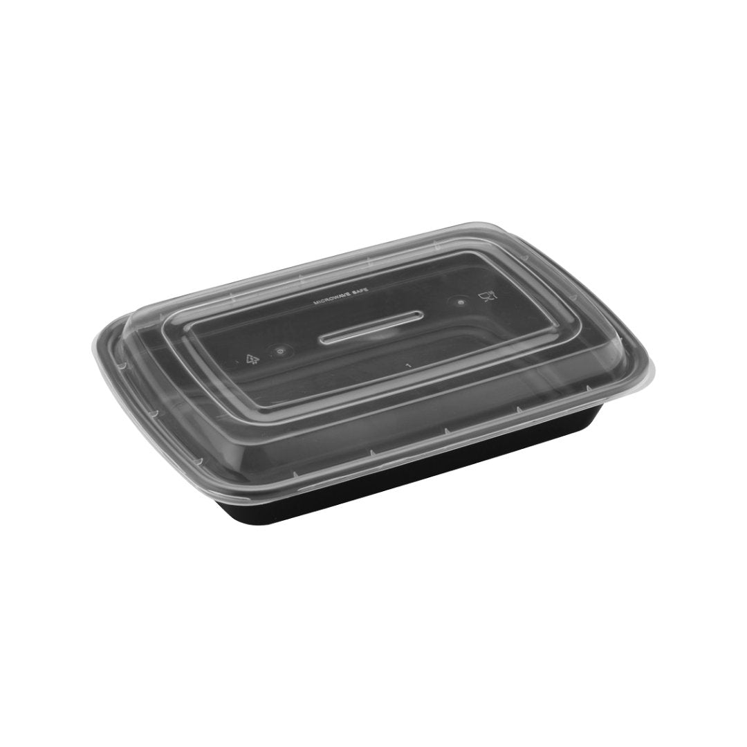 28oz Shallow Rectangular Microwaveable Container with Lid, 150 Sets - Feast Source