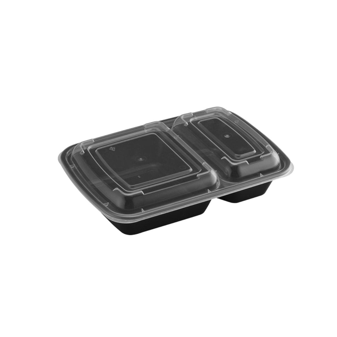 32oz Rectangular Microwaveable Container with Lid 2-compartment, 150 Sets - Feast Source