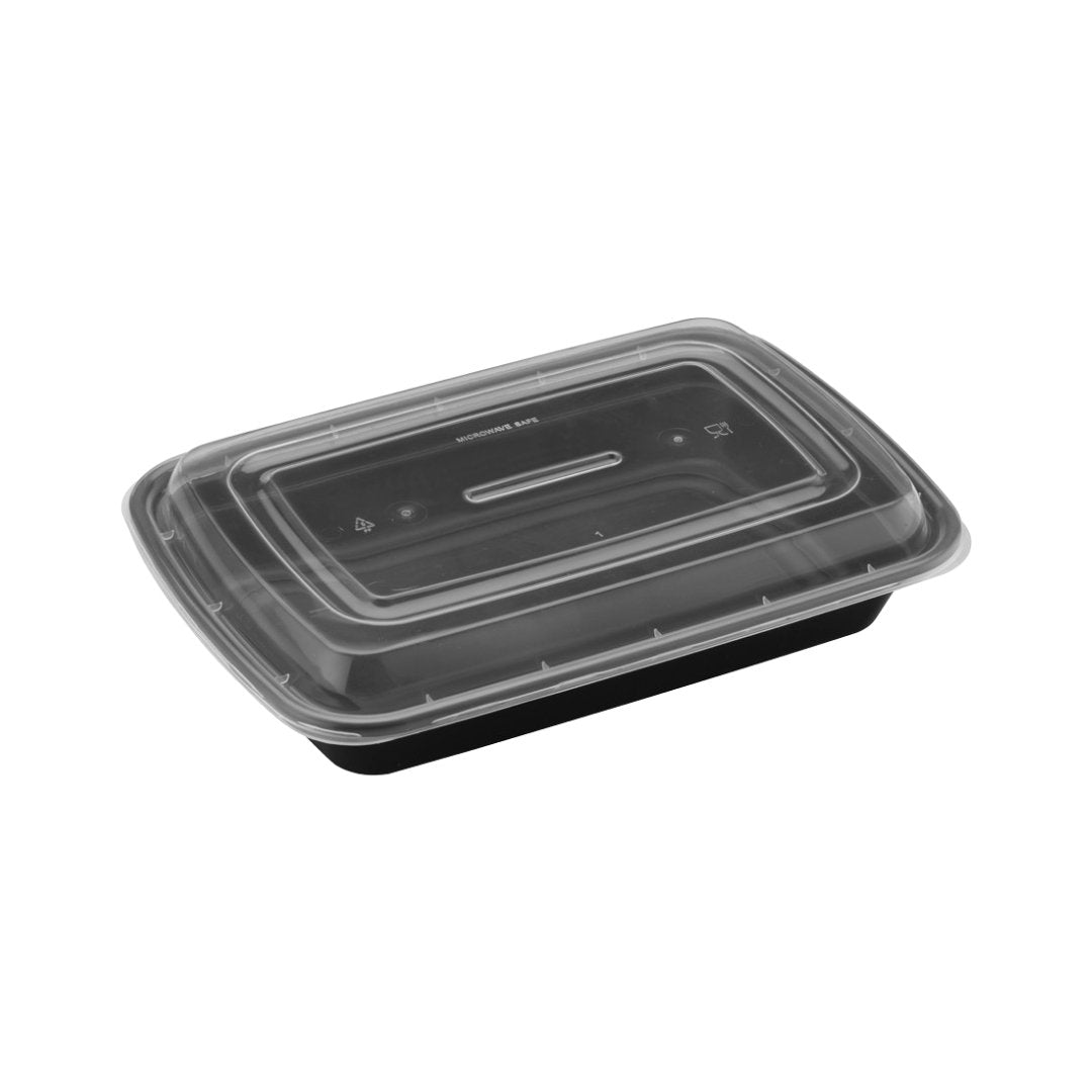 32oz Shallow Rectangular Microwaveable Container with Lid, 150 Sets - Feast Source