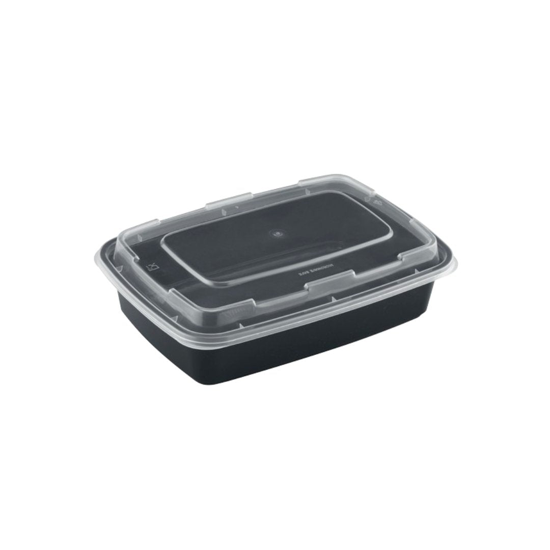 38oz Rectangular Microwaveable Container with Lid, 150 Sets - Feast Source
