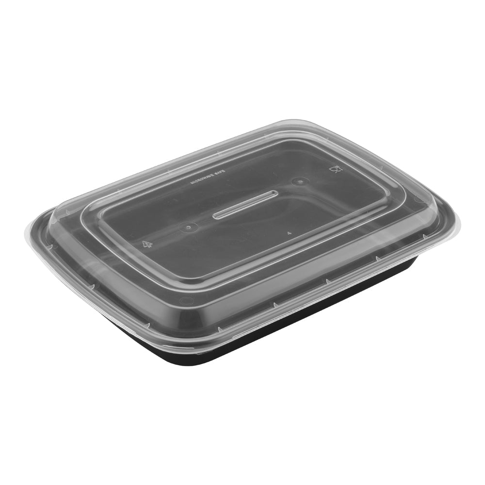 38oz Shallow Rectangular Microwaveable Container with Lid, 150 Sets - Feast Source