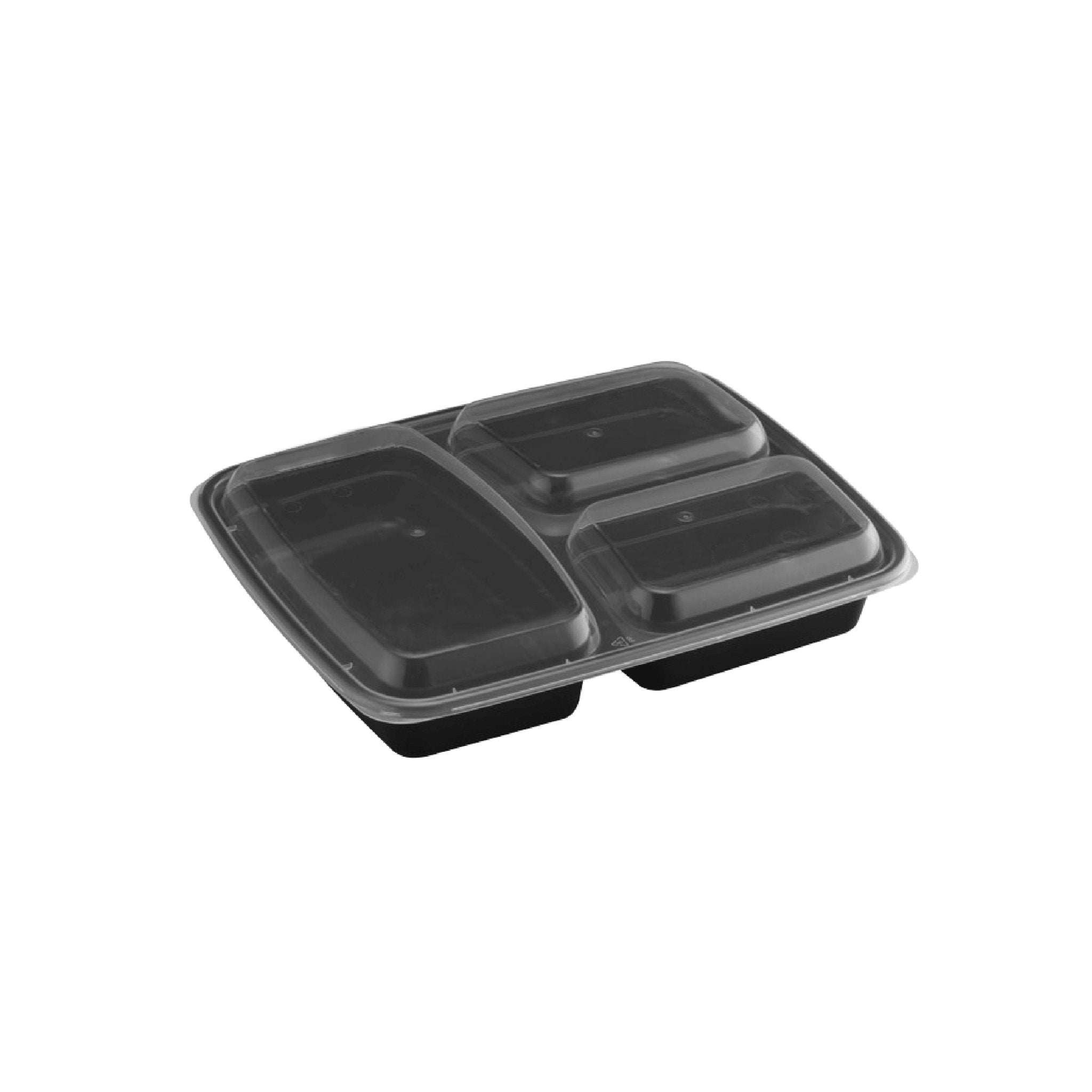 39oz Rectangular Microwaveable Container with Lid 3-compartment, 150 Sets - Feast Source