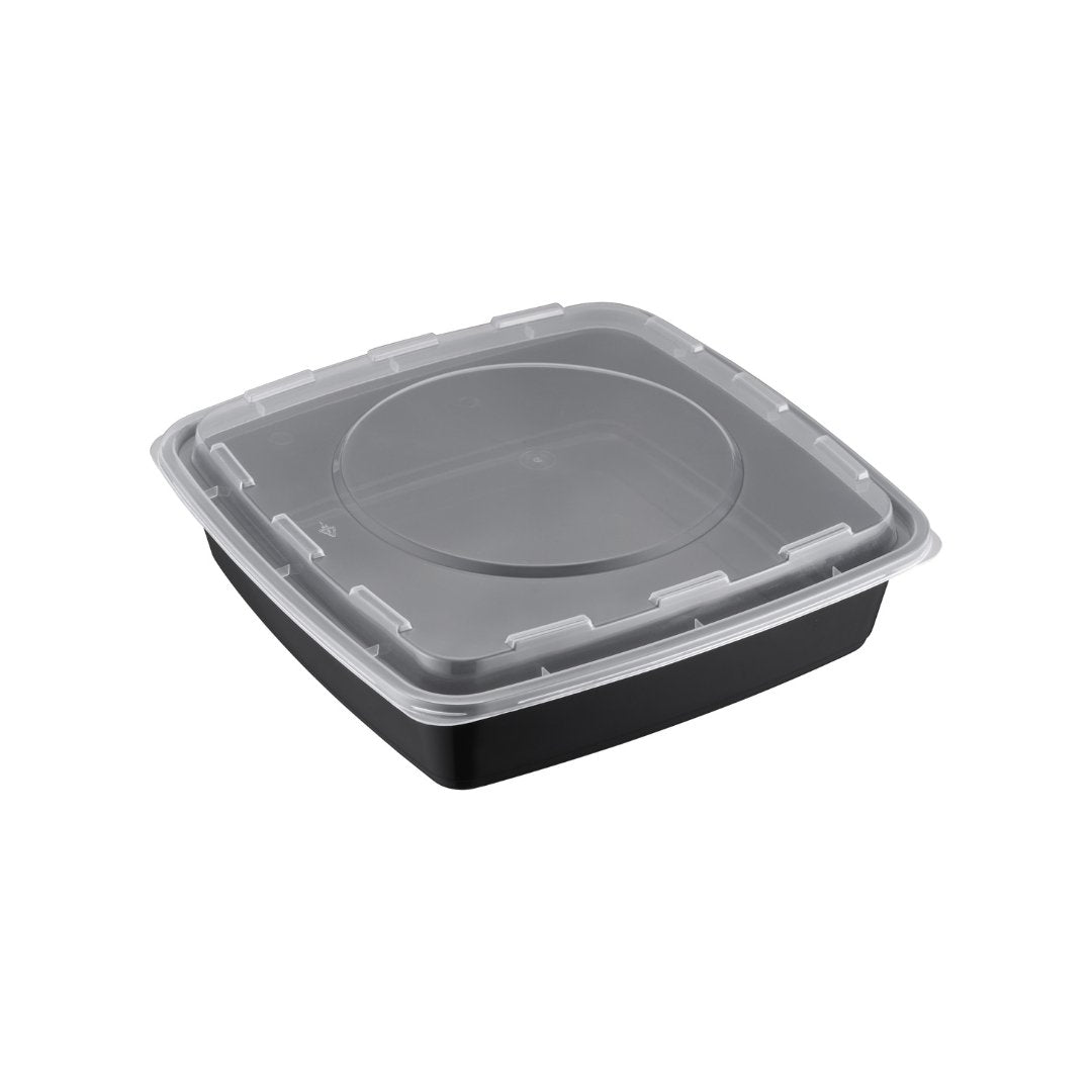48oz Square Microwaveable Container with Lid, 150 Sets - Feast Source