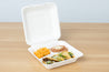 Bagasse Hinged Container 3-compartment, White, PFAS FREE, 8" x 8", 200pc - Feast Source