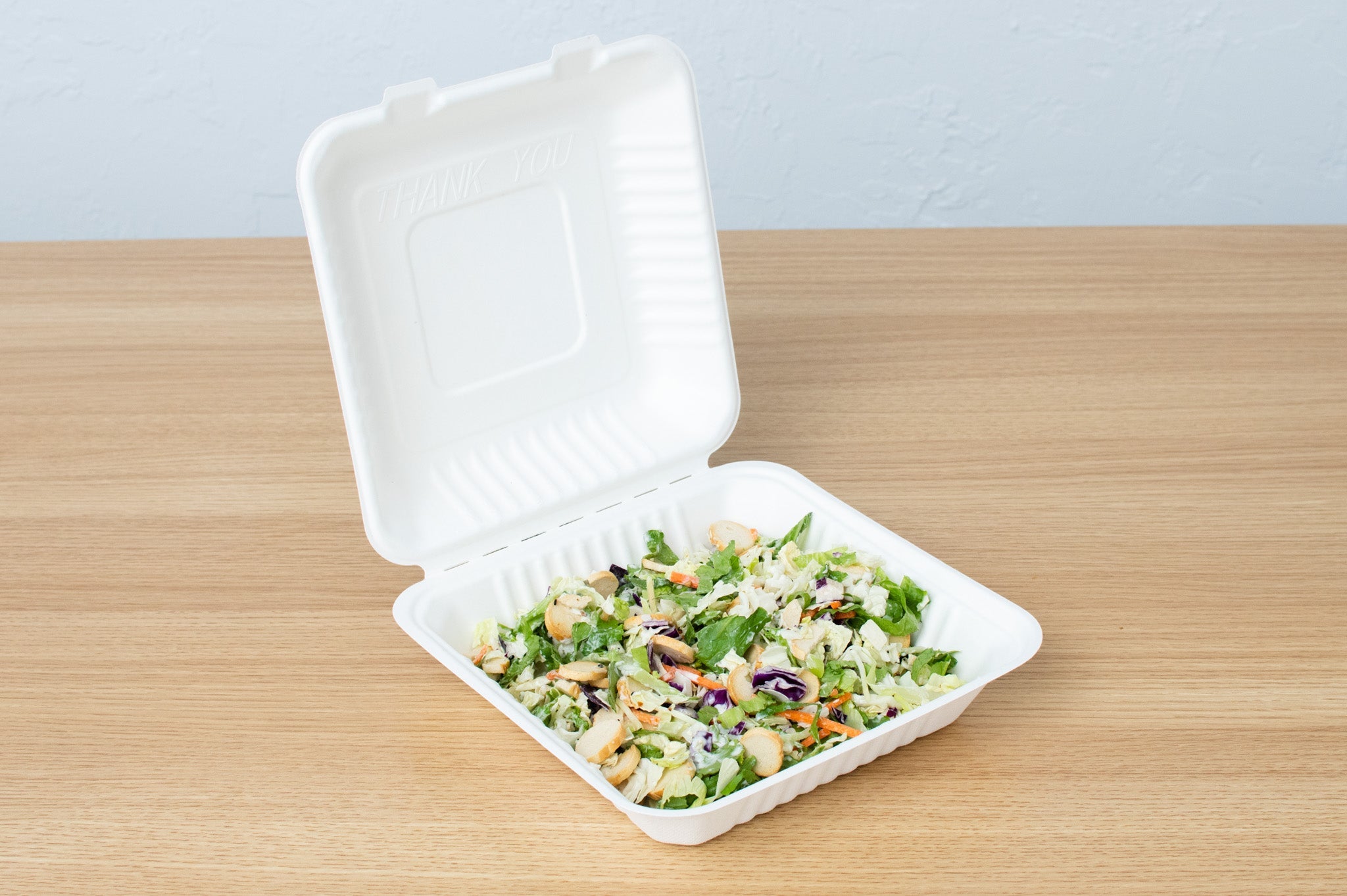 Bagasse Hinged Container, White, PFAS FREE, 8" x 8", 200pc - Feast Source