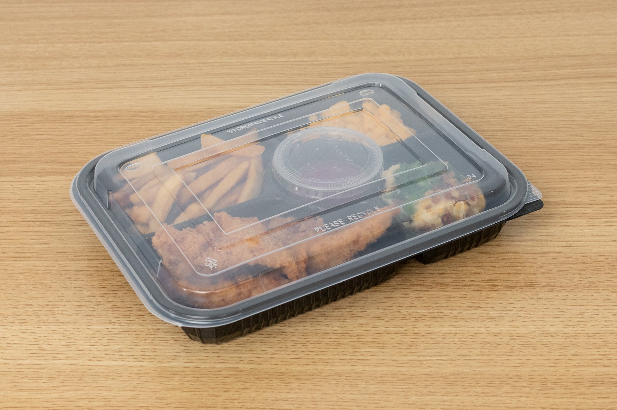 Two-Piece Microwaveable Black Tray with Translucent Lid 10.5" x 8", 5-Compartment, 100 Sets - Feast Source