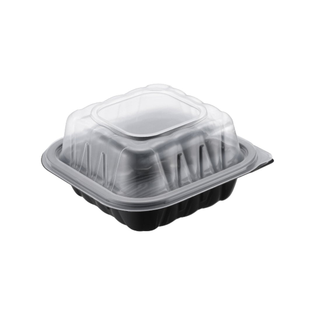 Two-Piece Microwaveable Black Tray with Translucent Lid, 6" x 6", 240 Sets - Feast Source